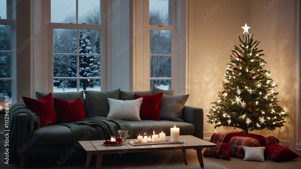 living room with christmas tree living room with christmas tree