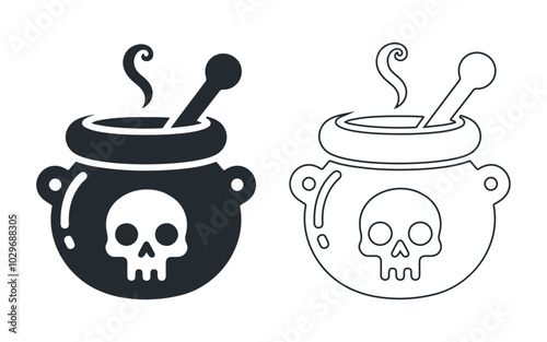 Witch pot with death skull of a black silhouette vector icon design