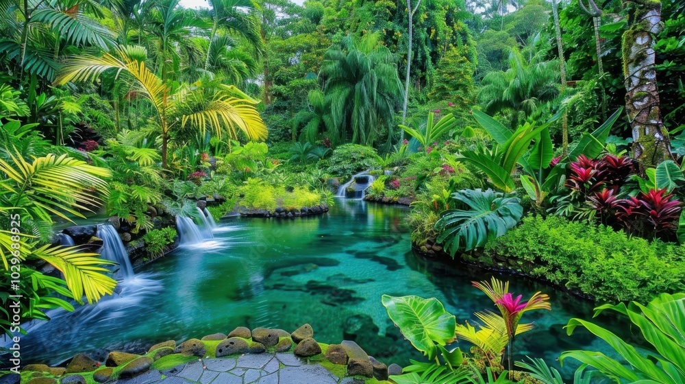 Serene Pond Surrounded by Lush Green Plants Serene Pond Surrounded by Lush Green Plants