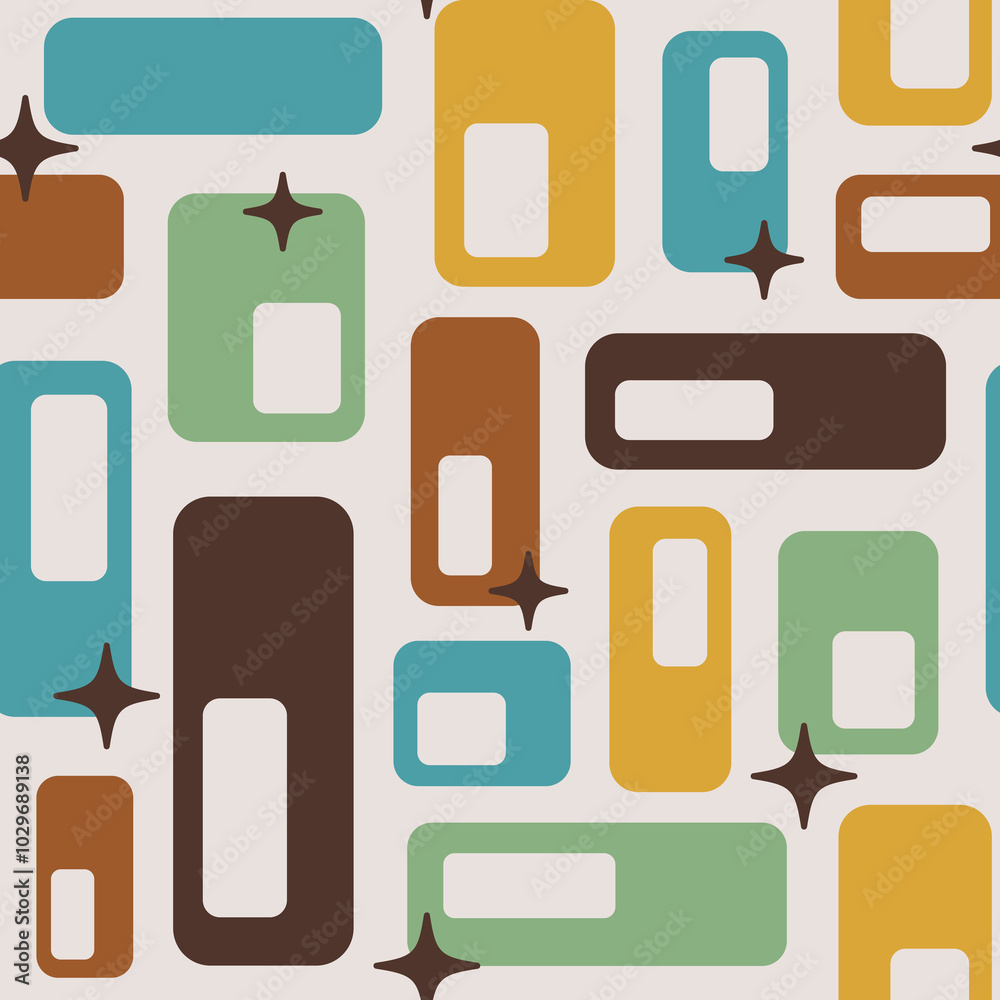 Retro Atomic oval capsules starbursts orange green teal Raster pattern. Mid-century modern style Atomic capsules seamless pattern. Retro Atomic oval capsules starbursts orange green teal Raster pattern. Mid-century modern style Atomic capsules seamless pattern.