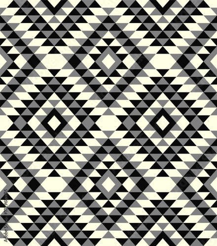 Bohemian Southwestern Aztec diamonds grey Vector pattern. Tribal Aztec kilim geometrics in cream, grey, black seamless pattern.