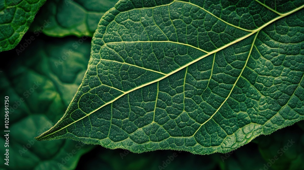 Fototapeta premium Close-up of Green Leaf with Texture Details