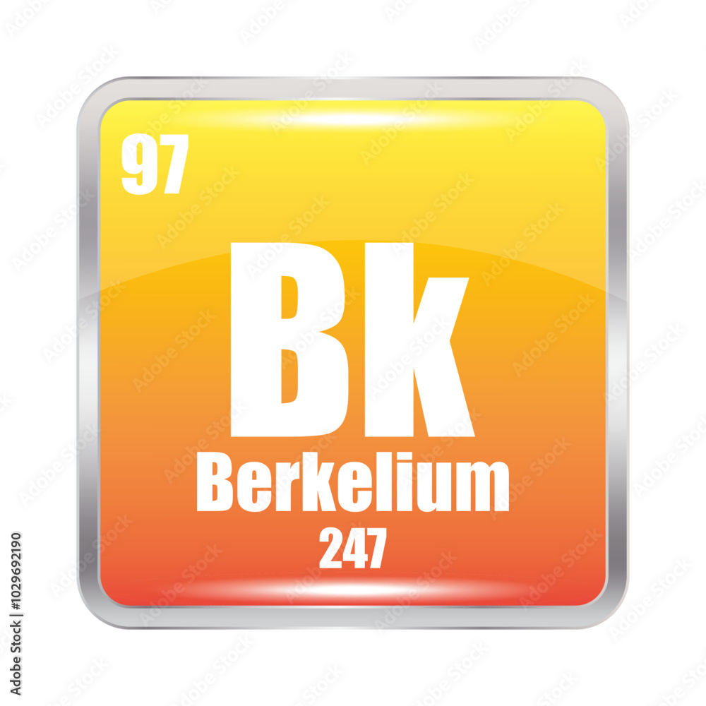 Berkelium icon. Bk chemical element. Atomic number 97. Mass 247. Yellow square image. Vector symbol. Berkelium icon. Bk chemical element. Atomic number 97. Mass 247. Yellow square image. Vector symbol.