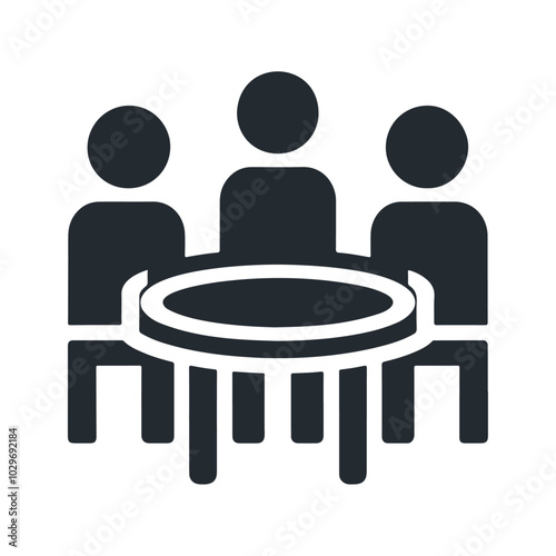 A group of people sitting around the table black silhouette vector icon design