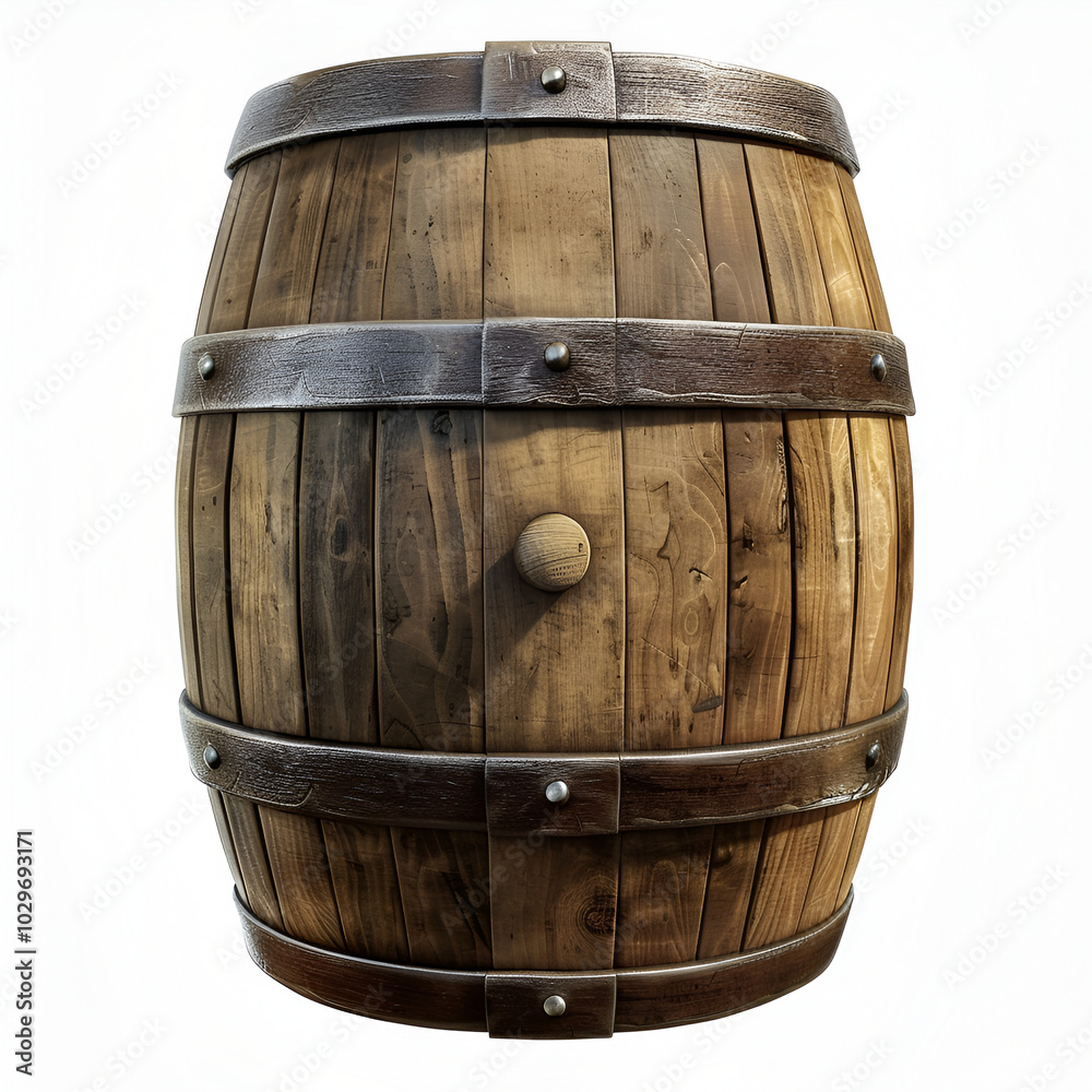 Fototapeta premium Old-style wooden barrel with rustic texture, perfect for vintage or winery-themed designs.