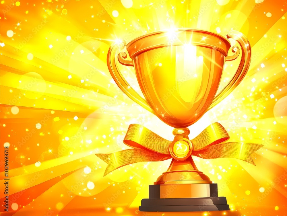 Golden Trophy with Ribbon and Sparkles. Golden Trophy with Ribbon and Sparkles.