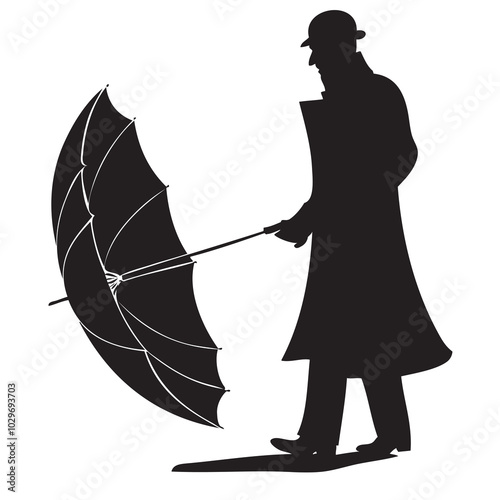 Man with open umbrella