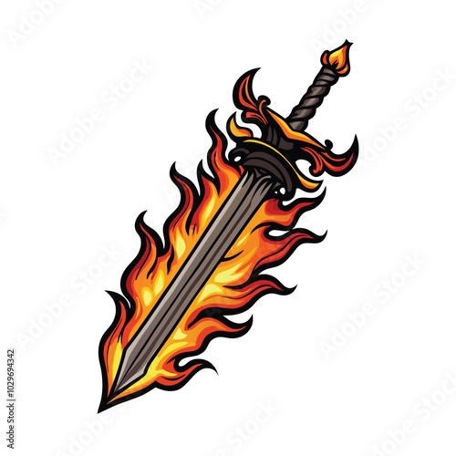 A flaming longsword with a wavy blade.