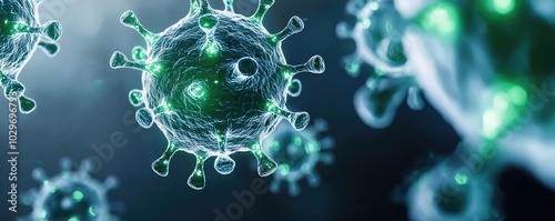 Close-up of colorful viruses, isolated on a dark background. photo