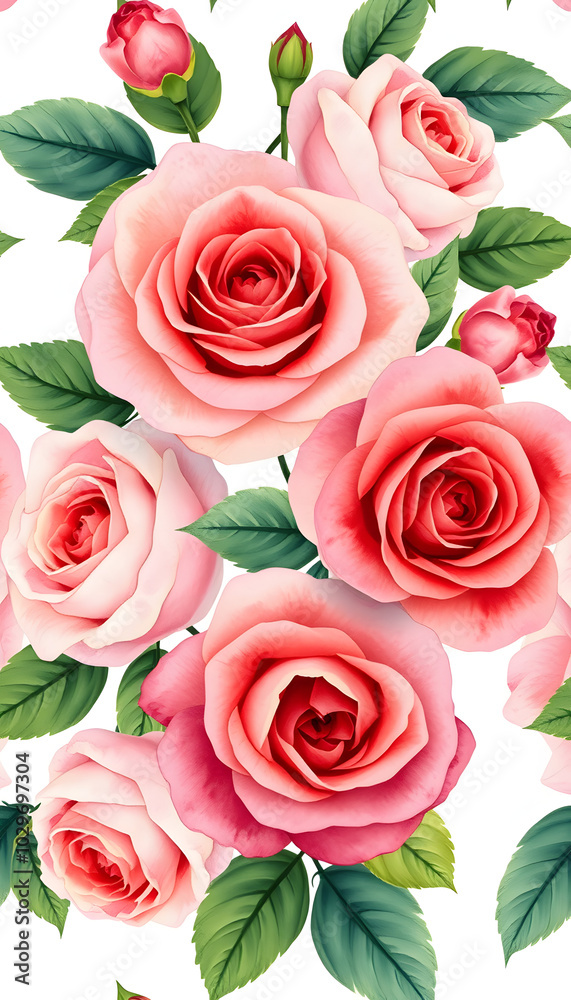 Lovely seamless floral pattern delicate roses isolated with white highlights, png