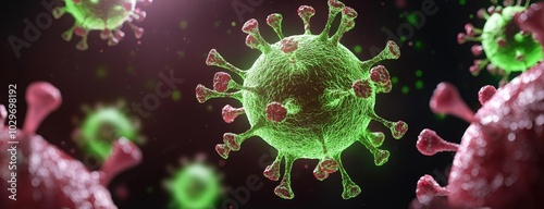 3D rendering of a virus, colorful and detailed, on a dark background