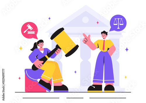 Law Firm Services Vector Illustration featuring of Justice, Legal Advice, Court Judgement, and Lawyer Consultation in a Flat Style Cartoon Background