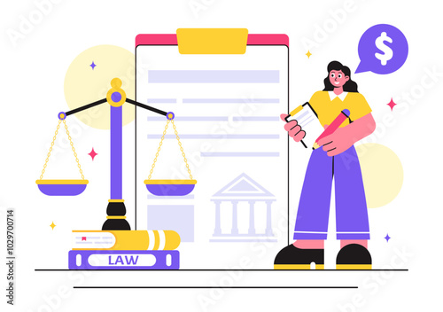Law Firm Services Vector Illustration featuring of Justice, Legal Advice, Court Judgement, and Lawyer Consultation in a Flat Style Cartoon Background