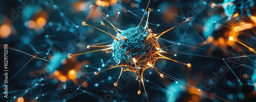 Abstract representation of a virus on a colorful background.