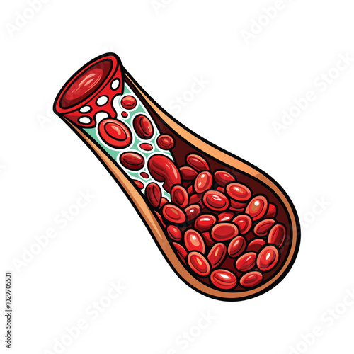 Illustrate the effects of hemophilia on blood, showcasing a blood vessel with red blood cells unable to clot effectively.