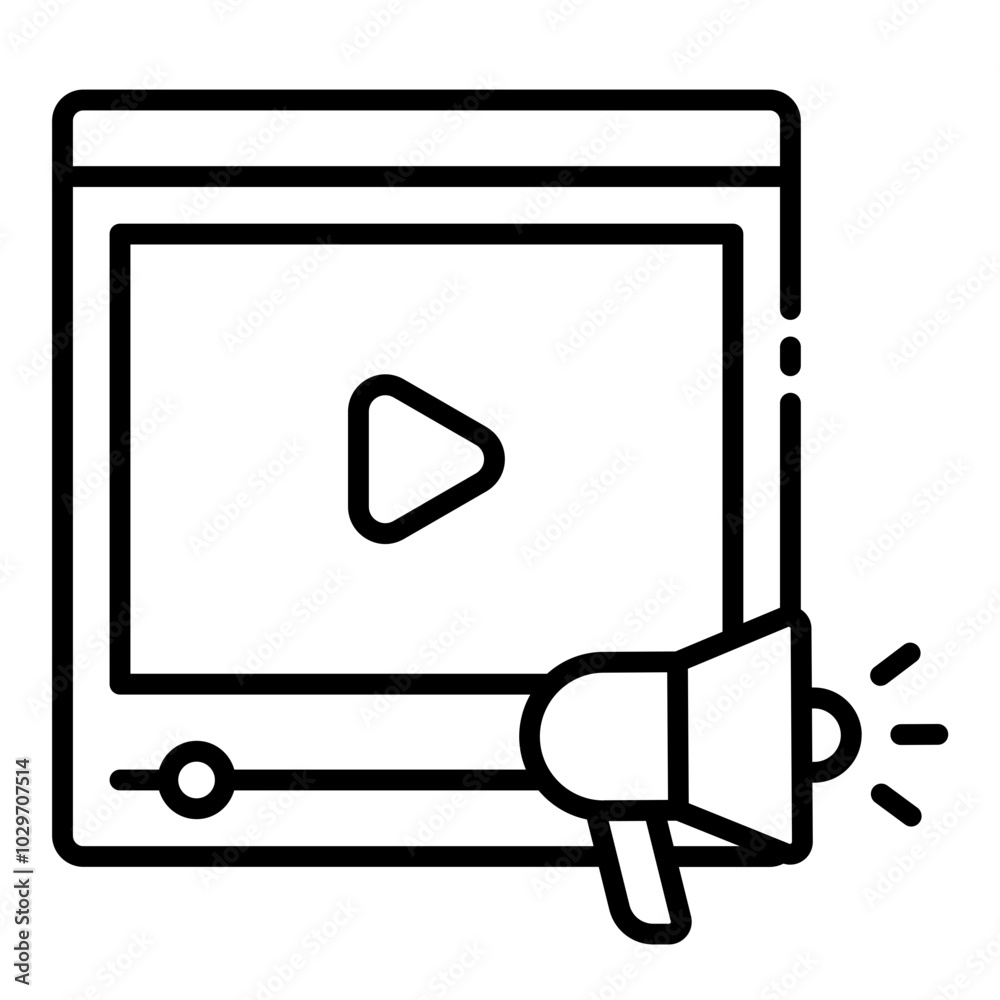 Video marketing icon representing online promotion and content strategy for branding Video marketing icon representing online promotion and content strategy for branding