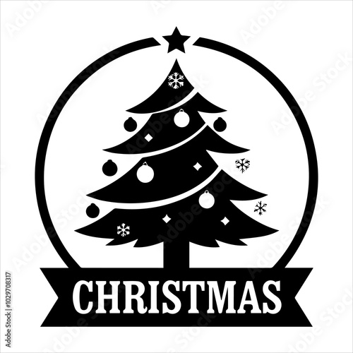 Christmas tree vector art silhouette logo design icon black and white, Christmas tree silhouette 