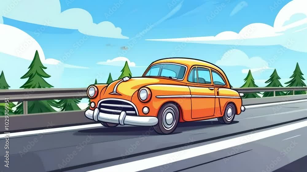 Cartoon Car Driving on the Highway Cartoon Car Driving on the Highway