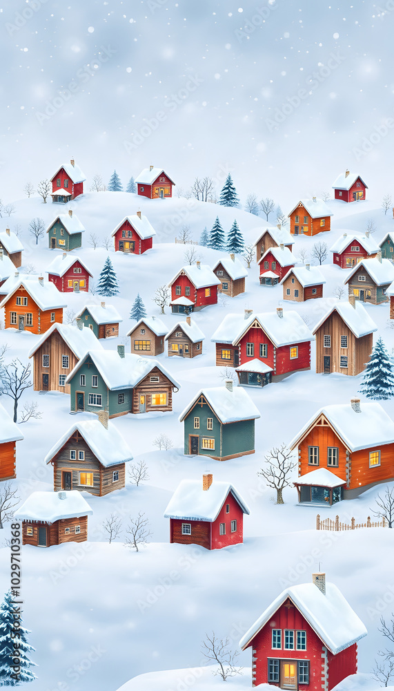 Seamless pattern with endless houses covered with the snow. Painted with watercolor. Christmas illustration isolated with white highlights, png Seamless pattern with endless houses covered with the snow. Painted with watercolor. Christmas illustration isolated with white highlights, png