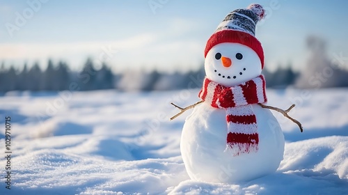 snowman in winter seasond winter landscape background photo