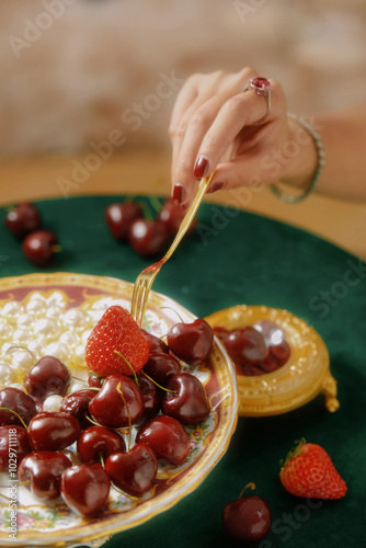 Noble and high-end cherry fruit, golden gorgeousness and exaggerated scenes
