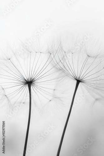Delicate dandelion seeds glisten softly in gentle light, highlighting intricate details and fragile beauty of nature's design
