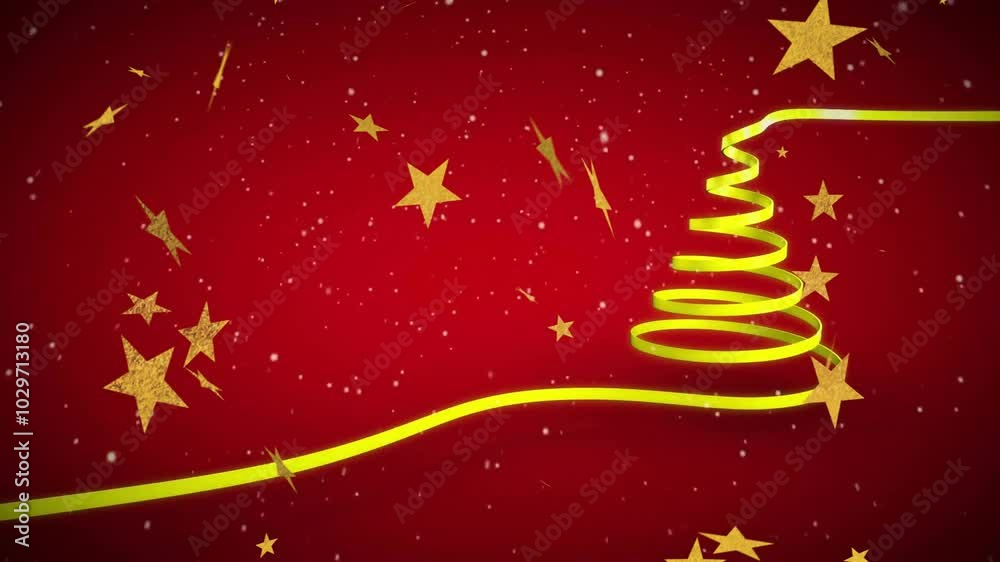 Animation of stars falling over christmas tree