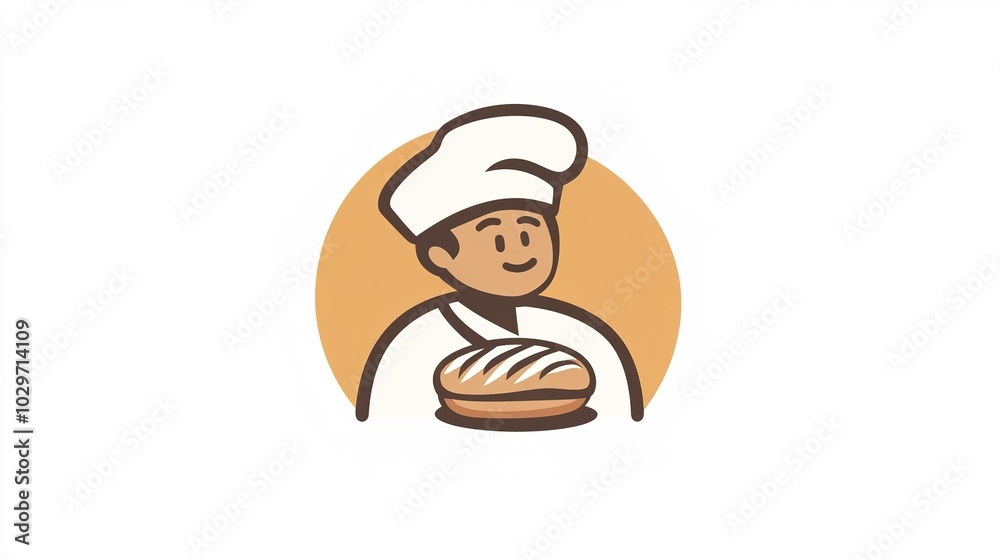 A minimalist and modern logo for a bakery, featuring elements like a stylized loaf of bread or a rolling pin. The design should convey warmth, quality, and craft. Use soft colors like brown, cream, A minimalist and modern logo for a bakery, featuring elements like a stylized loaf of bread or a rolling pin. The design should convey warmth, quality, and craft. Use soft colors like brown, cream,