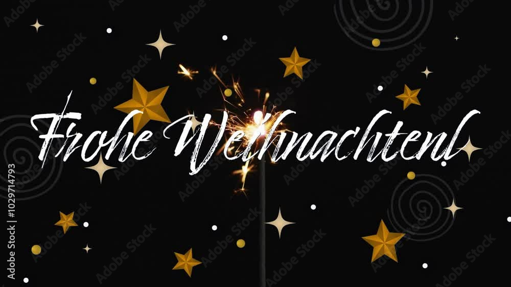 Animation of frohe weihnachten text over sparkler and stars Animation of frohe weihnachten text over sparkler and stars