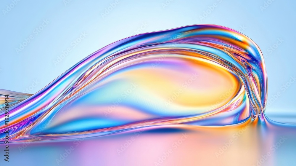 An abstract glass-like shape with flowing lines and vibrant gradient tones of blue, purple, yellow, and orange. An abstract glass-like shape with flowing lines and vibrant gradient tones of blue, purple, yellow, and orange.