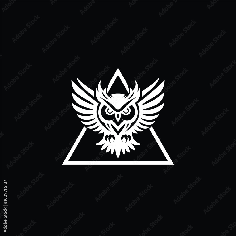 Artistic depiction of a fierce owl with spread wings, embodying strength and wisdom in a bold graphic design Artistic depiction of a fierce owl with spread wings, embodying strength and wisdom in a bold graphic design