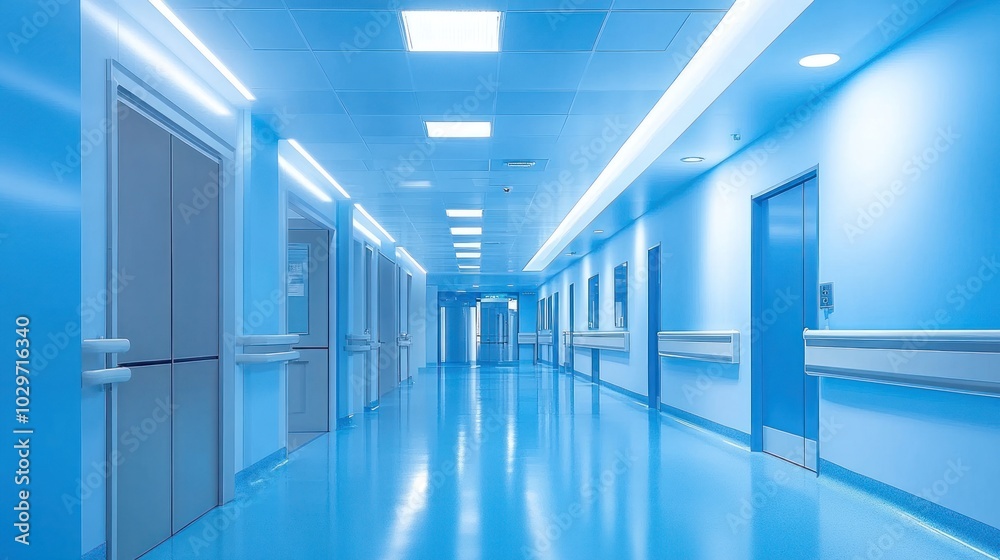 Hospital lighting design featuring soft ambient lights in patient rooms and bright lighting in hallways Hospital lighting design featuring soft ambient lights in patient rooms and bright lighting in hallways
