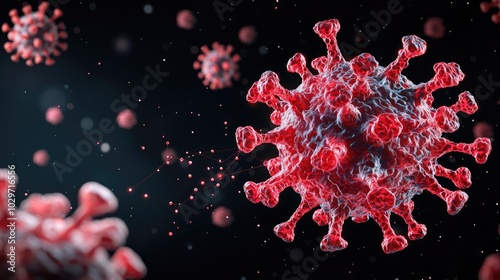 3D render of a virus cell in a dark background, scientific illustration