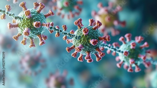 Microscopic view of colorful virus structure, scientific background