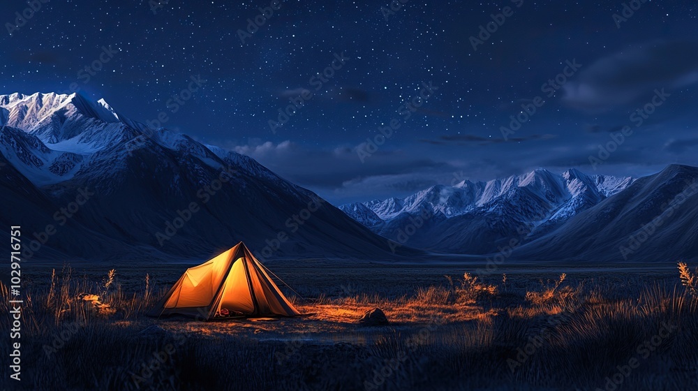 Outdoor photo of night camping tent mountains. Outdoor photo of night camping tent mountains.