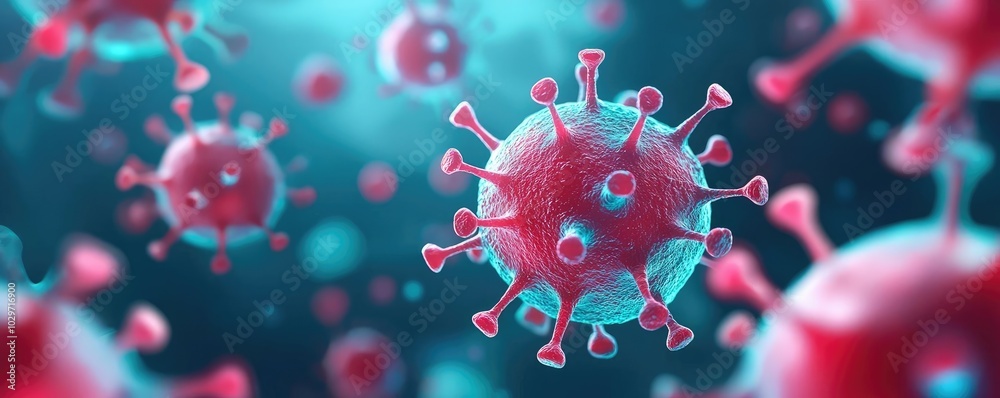 3D rendering of a virus cell on a colorful background, detailed and vivid. 3D rendering of a virus cell on a colorful background, detailed and vivid.