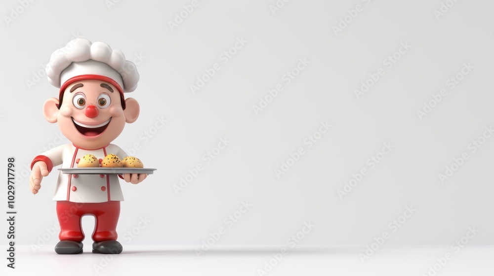 Happy Chef Cartoon Character Holding a Tray of Baked Goods Happy Chef Cartoon Character Holding a Tray of Baked Goods