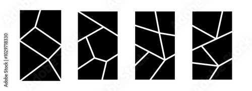 Image collage layout set. Black mosaic mood board grid collection. Vector 6-7 picture slot composition arrangement. Photo album template or memory wall idea for banner, poster, mockup, flyer, brochure