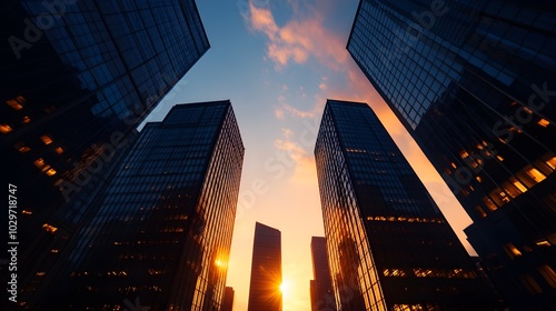 Wallpaper Mural Glass skyscrapers bathed in soft sunset hues, with retro-styled murals at their base telling the stories of a city's artistic spirit. Torontodigital.ca
