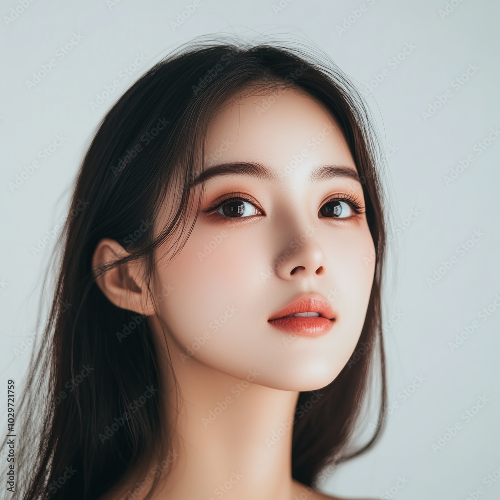 half body portrait of a beautiful asian modeling woman with healthy glowing fresh skin on a white background half body portrait of a beautiful asian modeling woman with healthy glowing fresh skin on a white background