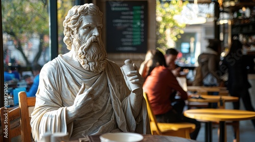 Modern Interpretation of a Classical Figure in a Café