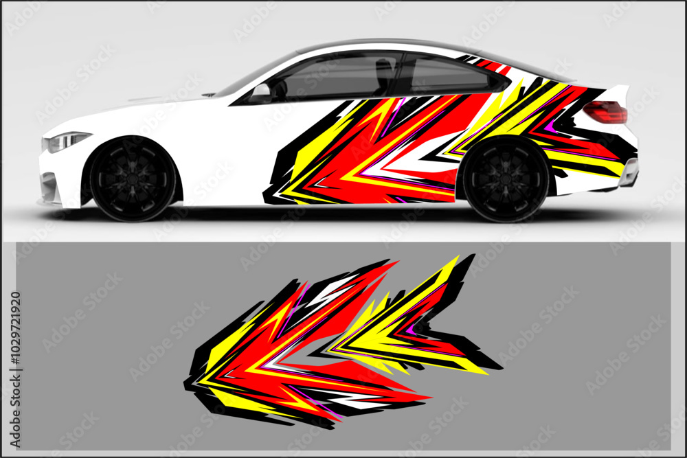 vector wrap car design with unique line pattern, and bright colors