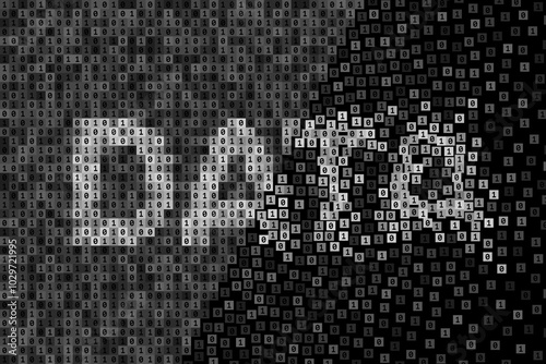 Binary code is breaking down, concept of data damage and loss