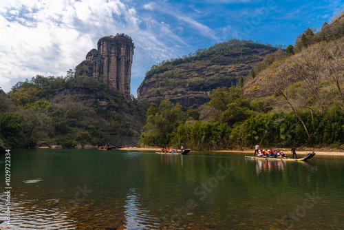 Wuyishan Yufu Peak, Fujian, China. Vertical image with copy space for text photo