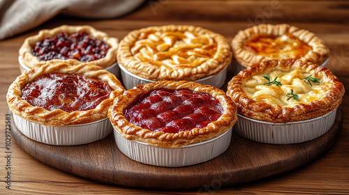 freshly baked pies, arranged neatly with ample space for text. The image symbolizes comfort, nostalgia, and simplicity, offering a cozy backdrop for autumn or festive messages