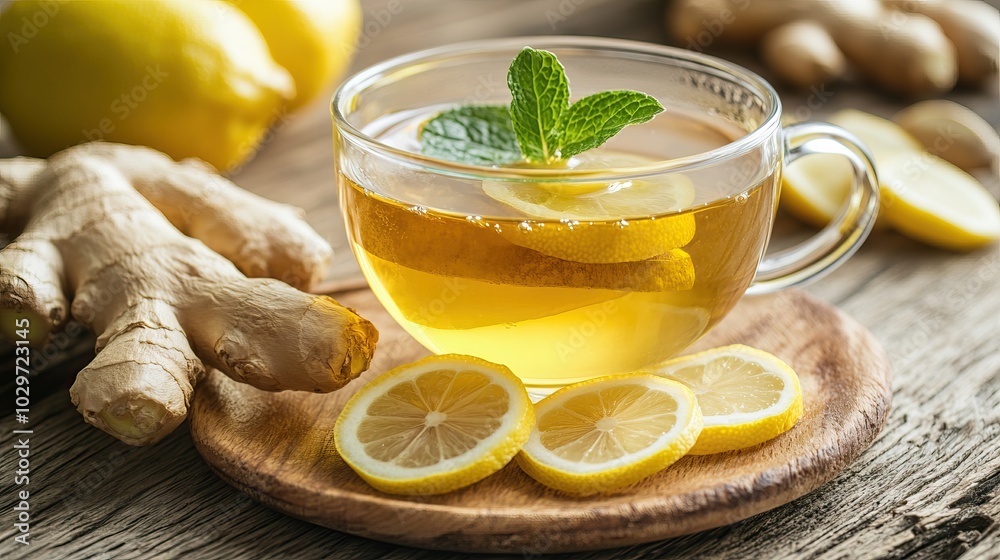 Ginger Lemon Tea in a Clear Glass Mug Ginger Lemon Tea in a Clear Glass Mug