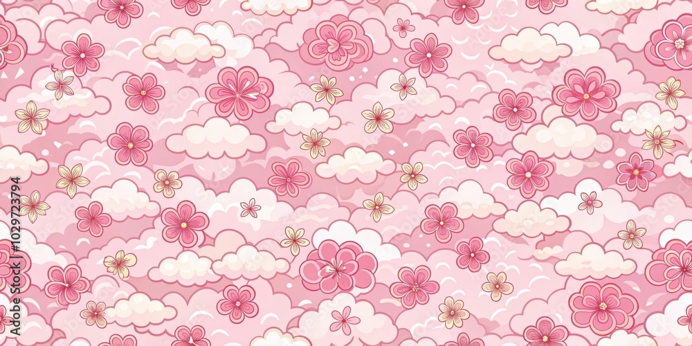 Seamless pattern swatch with pink cloud and sakura blossom, sakura, cherry blossom, pink, cloud, seamless, pattern, swatch Seamless pattern swatch with pink cloud and sakura blossom, sakura, cherry blossom, pink, cloud, seamless, pattern, swatch