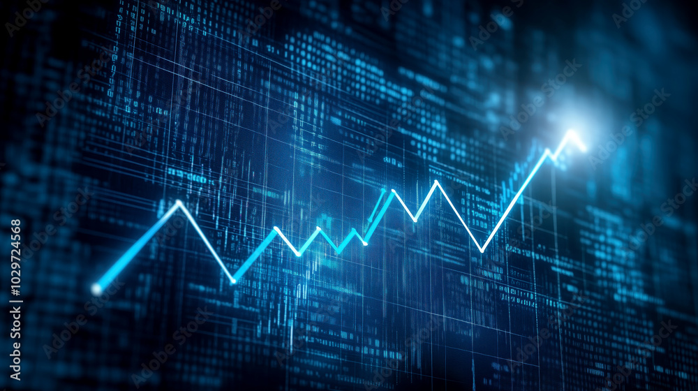 Abstract data visualization with upward trend line Abstract data visualization with upward trend line