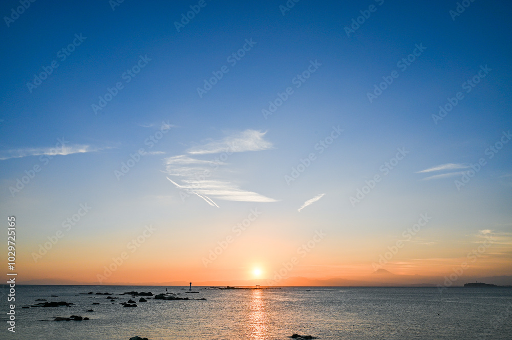 神奈川県葉山町森戸海岸からの夕日
