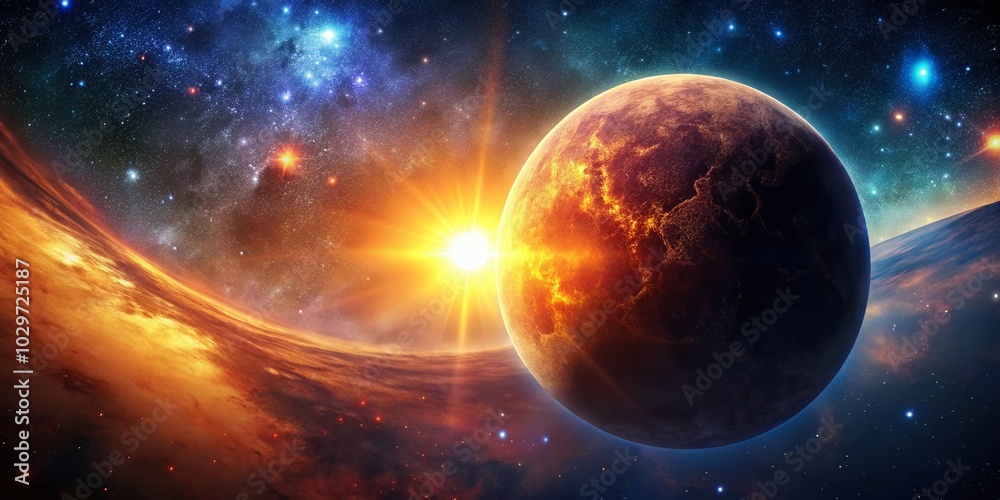 Obraz premium Blazing Planet in Space - Intense Orange Glow Night Photography